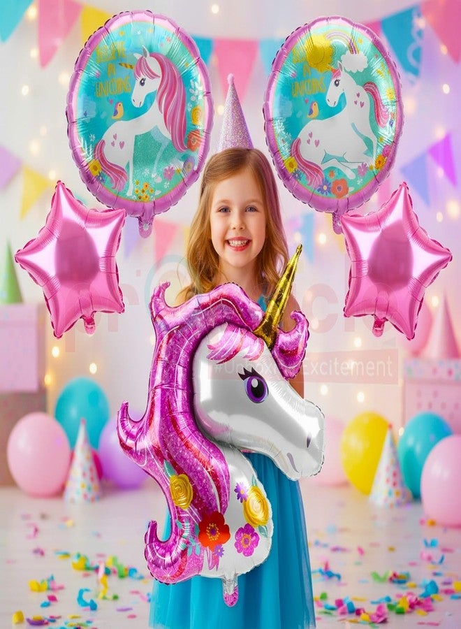 بروبسيكل بالونات عيد ميلاد يونيكورن من بروبسكل للبنات، عبوة من 5 بالونات - ألوان وردية، يونيكورن ونجوم - ديكور حفلة بطابع أميرة، خلفية تصوير للأطفال - Image 3